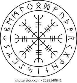 Helm of awe, one of the most mysterious and powerful symbols in Norse mythology on white background.