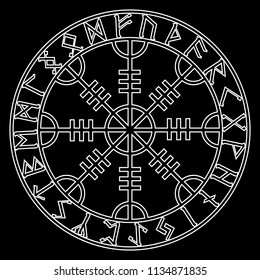 Helm of awe, helm of terror, Icelandic magical staves with scandinavian runes, Aegishjalmur, isolated on black, vector illustration