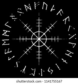 Helm of awe, helm of terror, Icelandic magical staves with scandinavian runes, Aegishjalmur vintage design, isolated on black, vector illustration