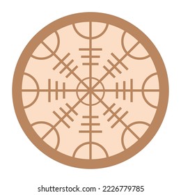 Helm of Awe or Helm of Terror. Norse mythology. Icelandic magical stave. Galdrastafir, intertwined runes. Beige fashion design.