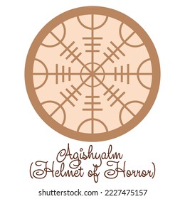 Helm of Awe or Helm of Terror. Norse mythology. Icelandic magical stave. Galdrastafir, intertwined runes. Beige fashion design.