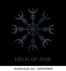 Helm of Awe or helm of terror sign. Aegishjalmur. Icelandic symbol of protection and victory. Pagan vector. Nordic tattoos. Isolated illustration on black background in dark grey gradient color