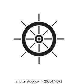 Helm black icon. Navigation sea ocean symbol. Ship steering wheel silhouette. Boat rudder pictogram. Nautical maritime sign. Vector illustration isolated on white