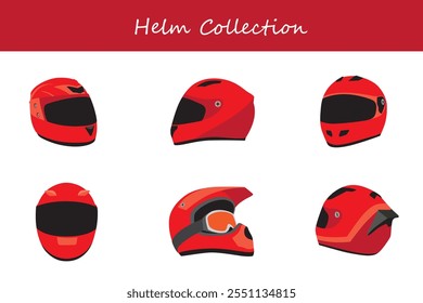 helm collection in different poses. Vector illustration.