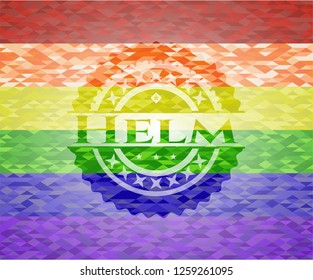 Helm emblem on mosaic background with the colors of the LGBT flag