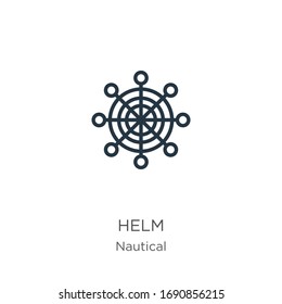 Helm icon. Thin linear helm outline icon isolated on white background from nautical collection. Line vector sign, symbol for web and mobile