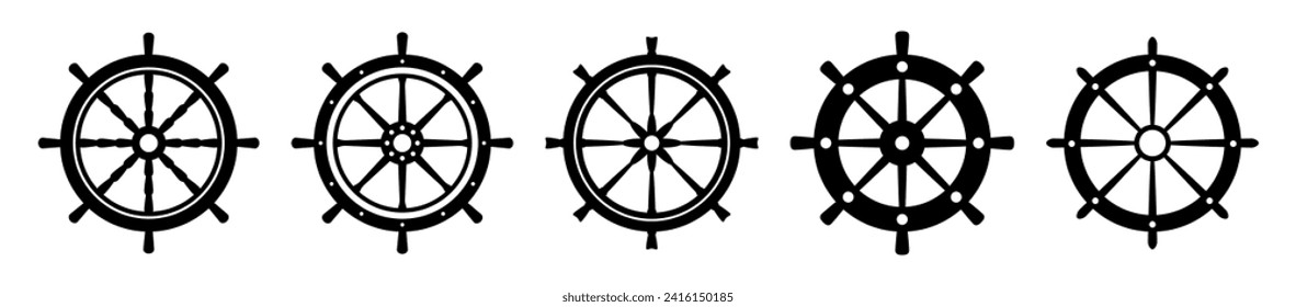 Helm icons. Ship helm vector icons. Nautical steering wheels. Ship, yacht wheel symbols. Nautical rudder icon. Nautical steering wheel