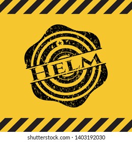 Helm inside warning sign, black grunge emblem. Vector Illustration. Detailed.