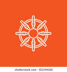 Helm line icon for web, mobile and infographics. Vector white icon isolated on red background.