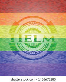 Helm on mosaic background with the colors of the LGBT flag