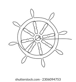 Helm, Segelboot Radsymbol Vektorgrafik einer Linie fortlaufend zeichnen. Minimale Illustration. Handgezeichnete lineare Silhouette. Rahmendesign, Druck, Banner, Karte, Broschüre, Poster, Logo.