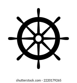 Icono de la nave auxiliar. Dirección negra aislada sobre fondo blanco. Silhouette de barco de timón. Barco de borde simple para la impresión de viajes de diseño. Manejar el tiempo. Rueda náutica. Conductor marítimo. Ilustración del vector