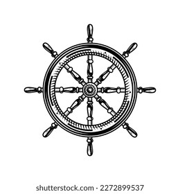 The helm of the ship. Original vector illustration in vintage style. T-shirt design, design element.