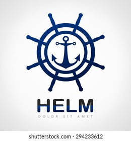 Helm. Steering Wheel and Anchor. 