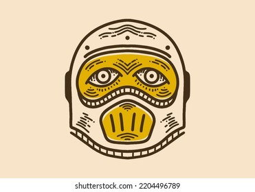 Helm and two eyes vintage retro line art design