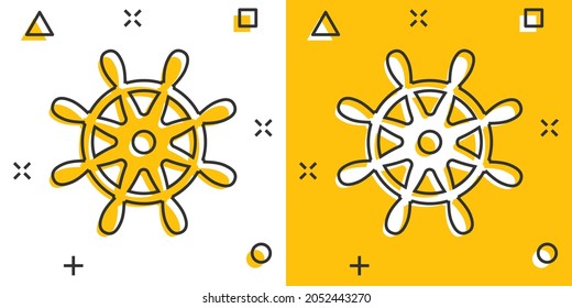 Icono de rueda de ayuda en estilo cómico. Navegar por la ilustración vectorial de caricatura de la dirección sobre fondo aislado blanco. Concepto de negocio del efecto de salpicadura de la unidad de envío.