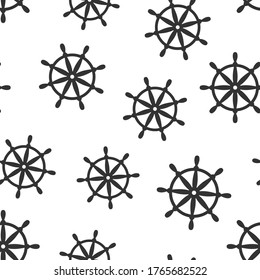 Helm wheel icon in flat style. Navigate steer vector illustration on white isolated background. Ship drive seamless pattern business concept.