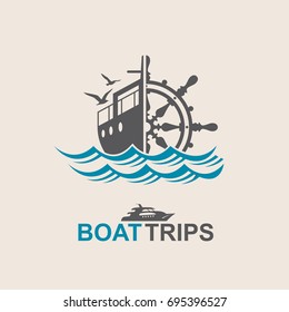 helm wheel image with yacht and sea waves