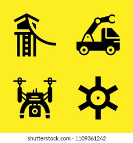 helm, zip lane, drone and crane vector icon set. Sample icons set for web and graphic design