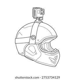 Helmet with action camera attached on top for recording and safety