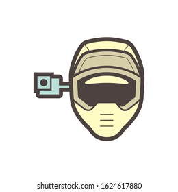 Helmet and action camera vector icon design on white.