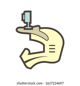 Helmet and action camera vector icon design on white.
