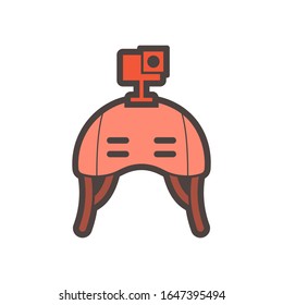 Diseño de icono portador de cascos y cámaras de acción en blanco.