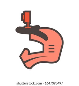 Diseño de icono portador de cascos y cámaras de acción en blanco.
