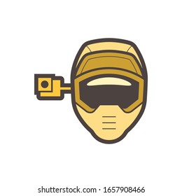 Helmet and action camera vector icon design on white.