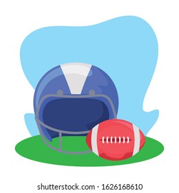 Helmet and ball design, American football super bowl sport hobby competition game training equipment tournement and play theme Vector illustration