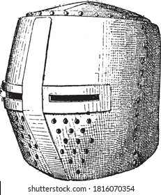 Helmet in barrel, From the Dictionary of Word and Things, 1888.