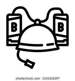 casco con vector de icono de línea de cerveza. casco con señal de cerveza. símbolo de contorno aislado ilustración negra