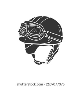 Helmet Biker Retro Icon Silhouette Illustration. Vintage Motorbike Goggles Vector Graphic Pictogram Symbol Clip Art. Doodle Sketch Black Sign.