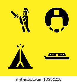 helmet, boat, warrior and camp vector icon set. Sample icons set for web and graphic design