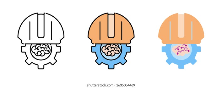 helmet and brain with gears icon set isolated on white background for web design 
