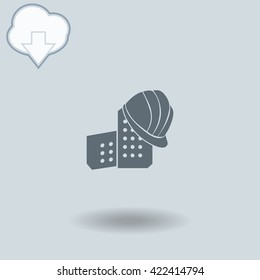 Helmet and Bricks icon with shadow. Cloud of download with arrow.