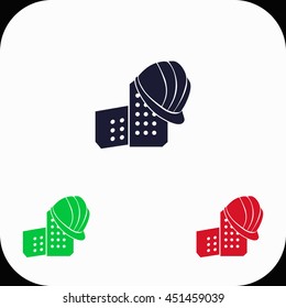 Helmet and Bricks Illustration set. Blue, green, red icon.