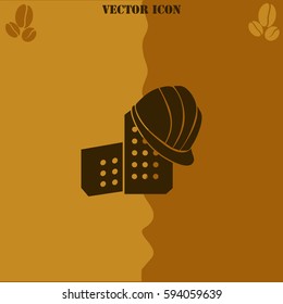 Helmet and Bricks vector  icon Coffee symbol background.