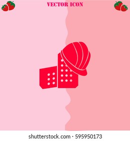 Helmet and Bricks vector  icon. Strawberry Background.