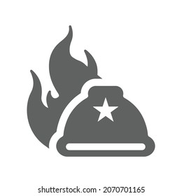 Helmet, burn icon. Gray vector graphics.