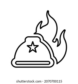 Helmet, burn line icon. Outline vector.