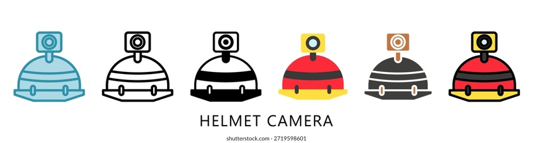 Capacete Câmera Ícone De Estilo Múltiplo Mini Ilustração, Use Para Conceito Moderno, Imprimir, Ui, Kit Ux, Web E Desenvolvimento De Aplicações. Vetor Relacionado A Bombeiro, Resgate E Muito Mais