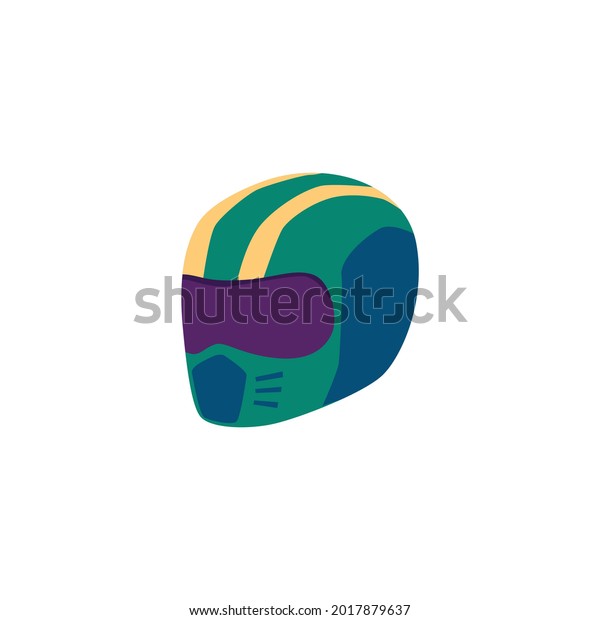 Helmet of car racing driver or\
motorcyclist flat vector illustration isolated on white background.\
Safe protective helmet equipment of racer\
sportsman.