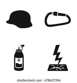 Helmet, Carbine And Other Web Icon In Black Style.grease, Lightning Icons In Set Collection.