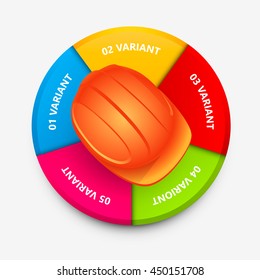 Helmet circle infographics. Helmet icon 3d. Vector infographic illustration