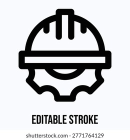 Helmet, Cogwheel Vector Icon, Labour Day Related Icon, Isolated Lineal Vector Icon.