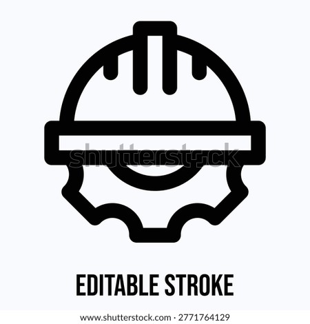 Helmet, Cogwheel Vector Icon, Labour Day Related Icon, Isolated Lineal Vector Icon.
