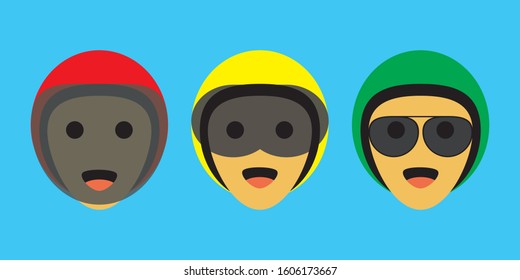 

helmet with the color of the traffic lights on a blue background