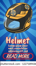Helmet concept banner. Isometric banner of helmet comics vector concept for web, giftcard and postcard
