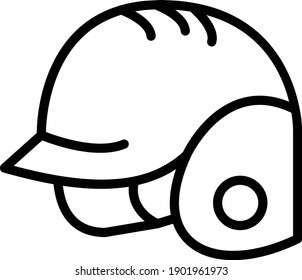 Concepto de casco, diseño de la línea del vector de protección de la cabeza, símbolo de la bola de base sobre fondo blanco, signo de murciélago y de la bola, material deportivo,